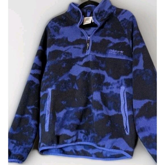 Adidas Adventure Polar Fleece 1/2 Zip Retro 90s Utility Blue Camo Sweater H09072 - Picture 1 of 9